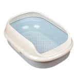 貓砂盆 防噴濺高級雙層木砂貓砂盆 長方型 (粉藍)