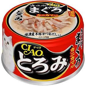 CIAO CIAO 貓罐頭 濃湯雞肉+金槍魚+蟹柳 80g (紅黑) (A-43)