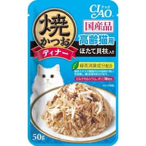 CIAO CIAO 貓濕糧 日本燒鰹魚晚餐包 高齡貓 扇貝 50g (藍) (IC-237)