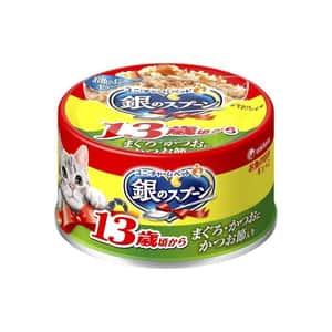 unicharm Unicharm 貓罐頭 日本三星銀匙 13歲高齡貓用 吞拿魚鰹魚+鰹魚乾 70g (綠黃)