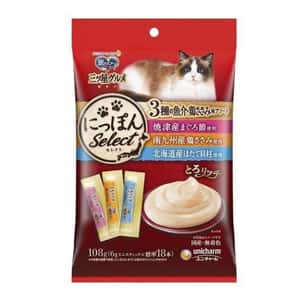 Unicharm Unicharm 貓零食 日本三星銀匙肉泥餐包 金槍魚+雞肉+扇貝 108g (6g*18個入) (粉橙藍)