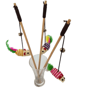 逗貓棒 彩色劍麻老鼠木製帶鈴鐺逗貓棒 (顏色隨機)