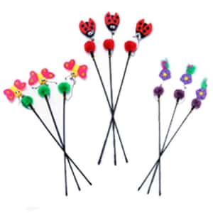 逗貓棒 毛毛球甲蟲 蝴蝶 花花帶鈴鐺逗貓棒 (款式隨機)