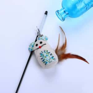 逗貓棒 質感麻花花米白老鼠帶鈴鐺逗貓棒