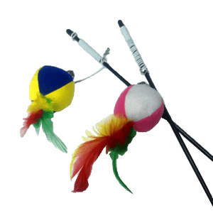 逗貓棒 兩色波波羽毛帶鈴鐺逗貓棒 (款式隨機)