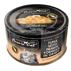 Fussie Cat Fussie Cat 貓罐頭 肉汁主食罐(湯) 極品吞拿魚 + 虎蝦 Tuna with Prawn Formula in Gravy 80g (FUG-ORC) (新舊包裝隨機發貨)