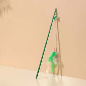 逗貓棒 HelloDOG 玩具嚴選 貓咪逗貓棒 綠色竹節羽毛 1支