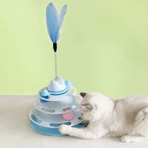 逗貓棒 四層軌道遊樂盤帶逗貓棒太空塔轉盤互動貓玩具