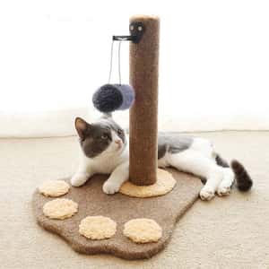 貓抓板 貓爬架 劍麻貓抓柱 玩具嚴選 絨布貓腳印+毛绒波波