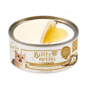 Bella & Molly's Bella & Molly's貝莉 貓罐頭 主食罐 無穀物黃金羊奶系列 嫩雞蛋黃慕絲 流心罐 80g - 限時試食價 80g  正面圖