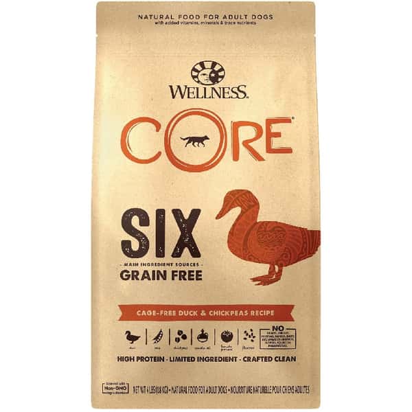 WELLNESS WELLNESS CORE 狗糧 SIX 無穀物 單一蛋白質抗敏配方 鴨肉 22lb 22lb 正面圖