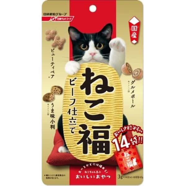 日本日清 日本日清 貓零食 海鮮牛肉蔬菜零食粒 3g 14袋入 3g  正面圖