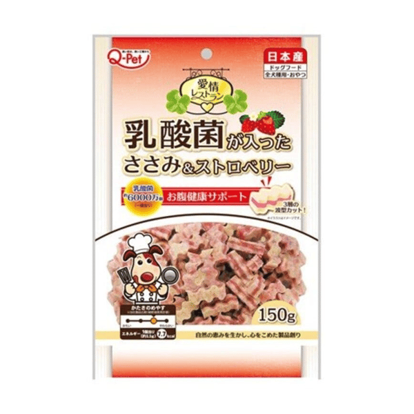 日本Q-PET 日本Q-PET 狗零食 愛情餐廳 乳酸菌雞肉粒 士多啤梨味 正面圖