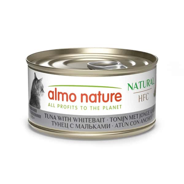 Almo Almo Nature HFC 貓罐頭 天然系列 吞拿魚+白飯魚 70g 70g  正面圖