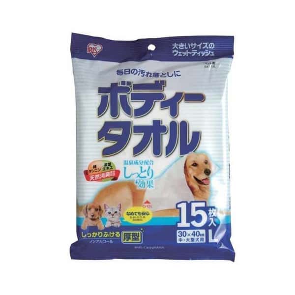 日本IRIS 日本IRIS 每日擊退污糟 寵物濕紙巾 中至大型犬適用 BWT-15L 15枚 15L 正面圖