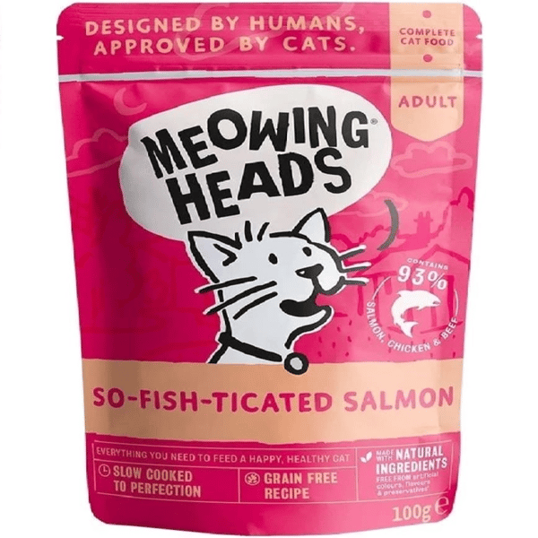 Meowing heads 貓濕糧 無穀物濕包 三文魚雞肉牛肉 100g (MHWS) (桃紅色) (圖片1)