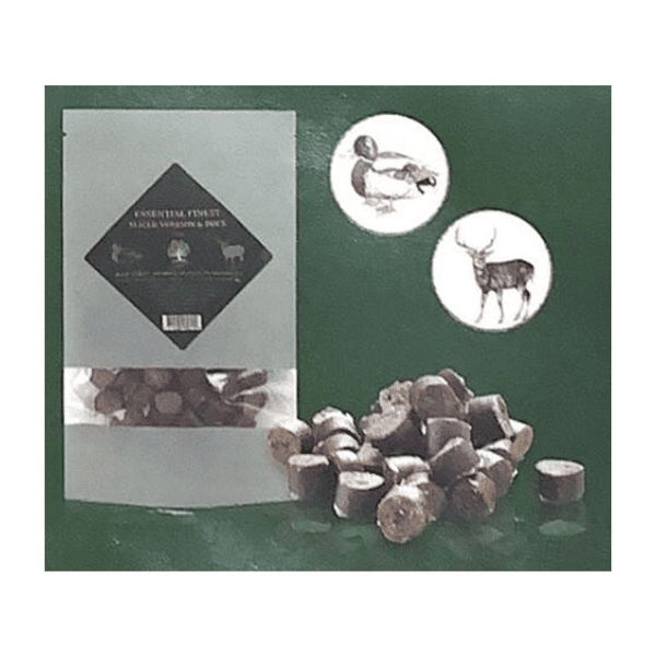 Essential Essential Foods 狗小食 極緻手工小食系列 切片優質鹿肉及鴨肉香腸 110g 110g 正面圖
