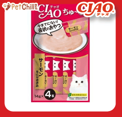 CIAO CIAO 肉泥 貓零食 三文魚雞肉醬 14g 4本入 14g  正面圖