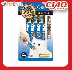 CIAO CIAO 肉泥 貓零食 扇貝燒鰹魚肉醬 12g 4本入 12g  正面圖
