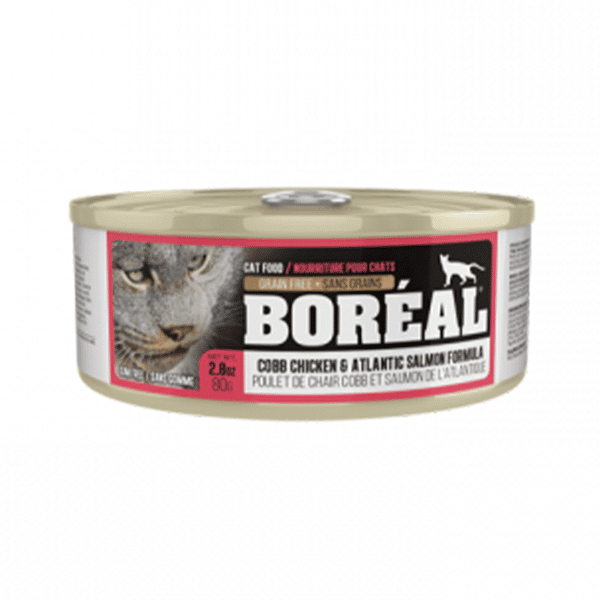 BOREAL BOREAL 全貓罐頭 雞肉及三文魚配方 80g 80g 正面圖