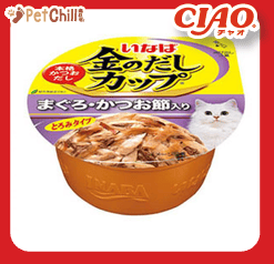CIAO CIAO 貓罐頭 日本金湯鰹味杯 金槍魚.柴魚片味 70g 70g 正面圖