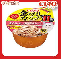 CIAO 貓罐頭 日本金湯鰹味杯 金槍魚．柴魚．雞肉味 11歲食用 70g (圖片1)