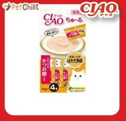 CIAO 肉泥 貓零食 鄂霍次克海扇貝+雞肉+鰹魚肉醬 14g 4本入 (白橙) (SC-102) (圖片1)
