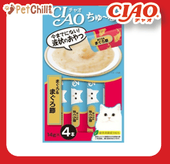 CIAO CIAO 肉泥 貓零食 金槍魚+金槍魚乾肉醬 14g 4本入 14g  正面圖