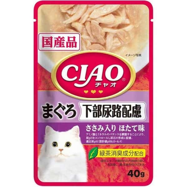 CIAO CIAO 貓濕糧 日本防尿石軟包系列 金槍魚・扇貝味 40g 40g 正面圖