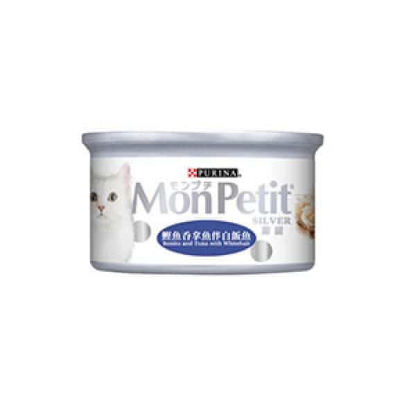 MonPetit 貓罐頭 銀罐系列 鰹魚吞拿魚伴白飯魚 80g (藍) (NE12151981) (圖片1)