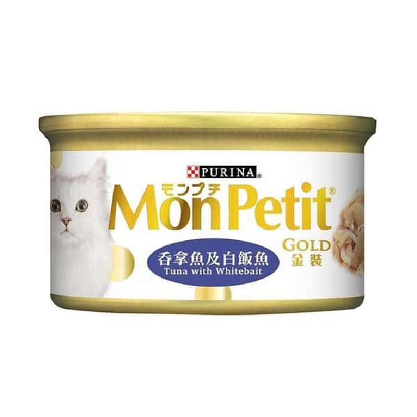 MonPetit MonPetit 貓罐頭 金裝系列 金裝吞拿魚及白飯魚 85g 85g 正面圖