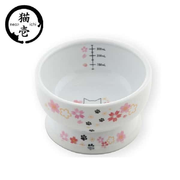 日本猫壱 日本猫壱 necoichi ペット 陶瓷闊圓寵物水碗 櫻花 - 限定品   正面圖