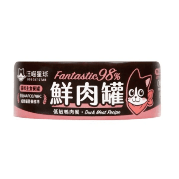 汪喵星球 汪喵星球 貓罐頭 DogCatStar 貓用98% 鮮肉無膠主食罐 低敏鴨肉 80g 80g 貓用 正面圖