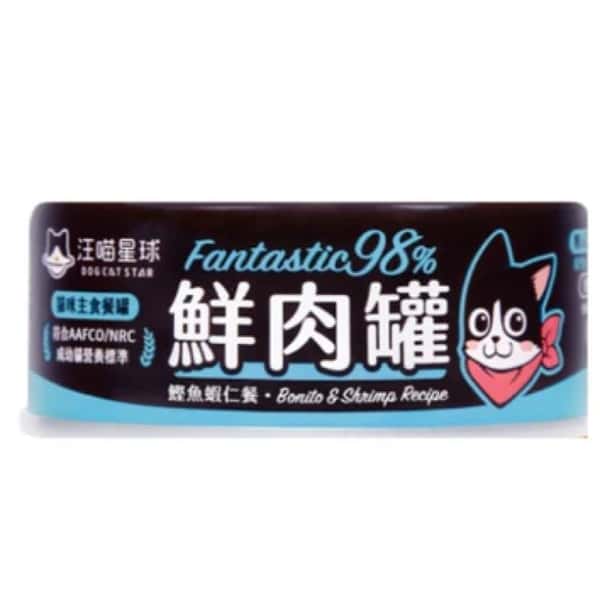 汪喵星球 貓罐頭 DogCatStar 貓用98% 鮮肉無膠主食罐 鰹魚蝦仁 80g (FM101) (圖片1)