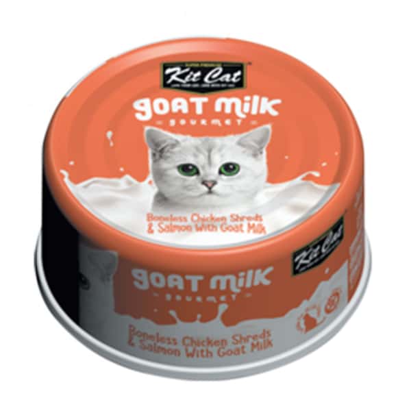 Kit Kit Cat 羊奶貓罐頭 雞肉+三文魚 70g 70g 正面圖