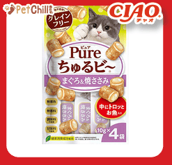 CIAO 貓零食 日本 Pure Chiu 天然軟心零食粒 金槍魚+雞肉味 10g 4袋入(淺紫) (QSC-312) (圖片1)
