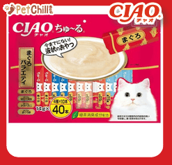 CIAO CIAO 肉泥 貓零食 金槍魚及蟹混合海鮮味 14g 40本入 14g  正面圖