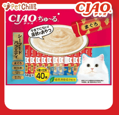 CIAO 肉泥 貓零食 金槍魚混合海鮮味 14g 40本入(淺藍) (SC-187) (圖片1)