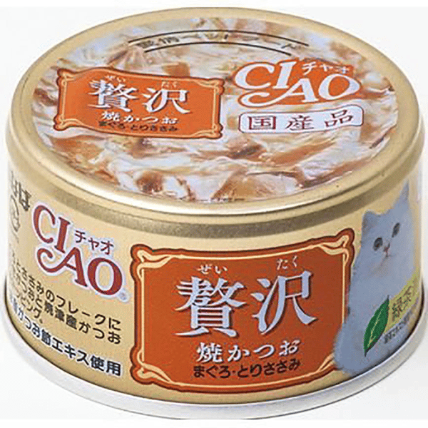 CIAO 貓罐頭 豪華貓罐頭 燒鰹魚+金槍魚+雞肉 70g (橙) (A-144) (圖片1)