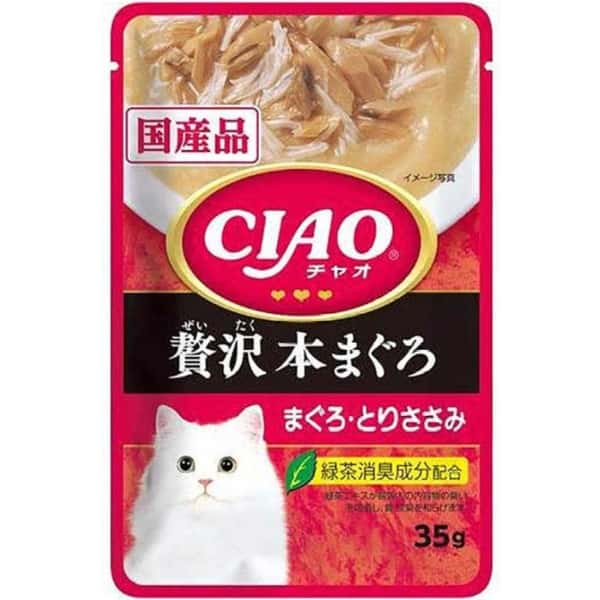 CIAO 貓濕糧 日本奢華軟包系列 極上金槍魚+雞肉 35g (紅) (IC-311) (圖片1)