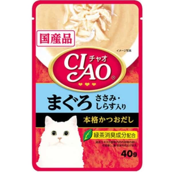 CIAO 貓濕糧 日本湯底軟包系列 金槍魚+雞肉+白飯魚 40g (IC-202) (圖片1)