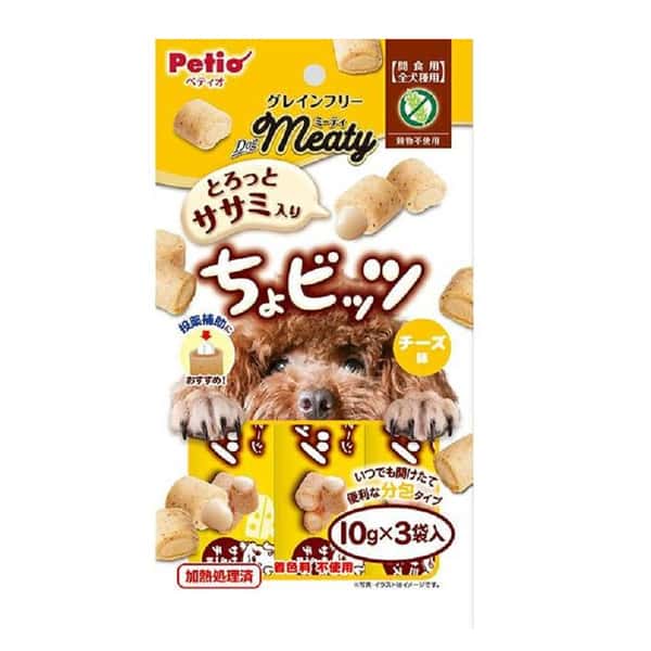 Petio Petio 狗零食 Meaty無添加雞胸肉&鰹魚&芝士流心肉粒 10gx3袋 #A201 10g 正面圖