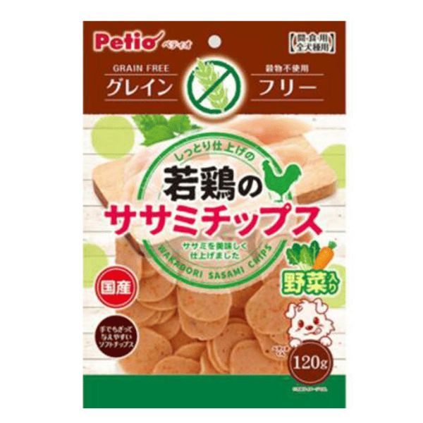 Petio 狗零食 日本產 高纖低敏無穀物 柔嫩蔬菜雞胸肉片 腸胃健康 120g (90502556) (圖片1)