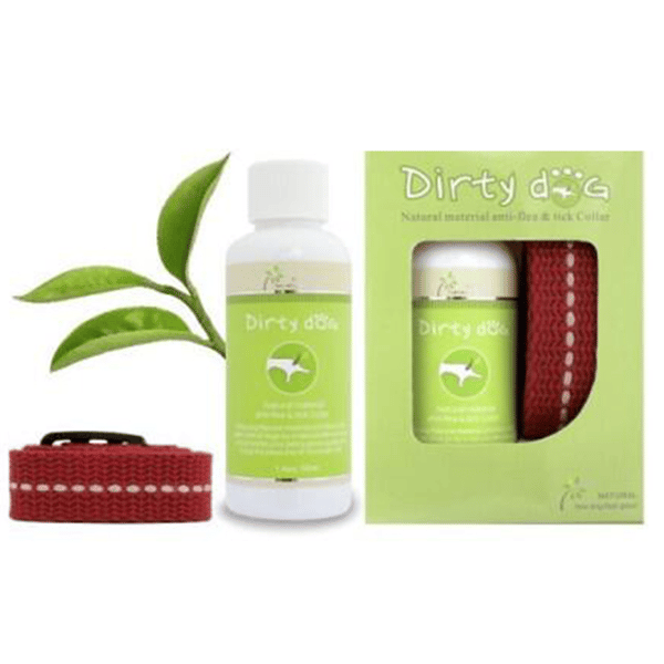 Dirty Dirty Dog 純天然除蚤驅蟲項圈組 50ml +棉項圈 紅 50ml  正面圖