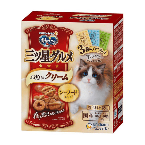Unicharm 貓零食 日本三星銀匙貓脆餅 混合裝 鯛魚+扇貝及金槍魚及金槍魚+鰹魚 180g (G-110) (圖片1)