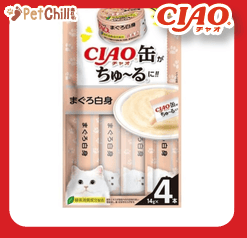 CIAO CIAO 肉泥 貓零食 缶之系列 白身金槍魚 14g 4本入 14g  正面圖