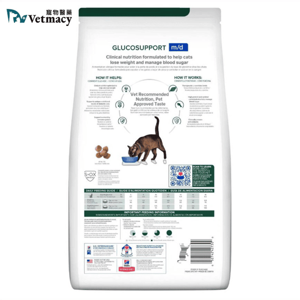 Hills Hills 處方糧 貓糧 m/d 血糖及體重管理配方 4lbs 4lb  背面圖