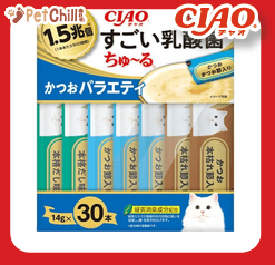 CIAO CIAO 肉泥 貓零食 1.5萬億乳酸菌 鰹魚+鰹魚乾肉醬 14g 30本入 14g 正面圖