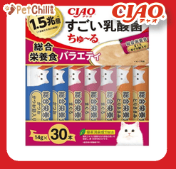 CIAO CIAO 肉泥 貓零食 1.5萬億乳酸菌 綜合營養肉醬 14g 30本入 14g 正面圖