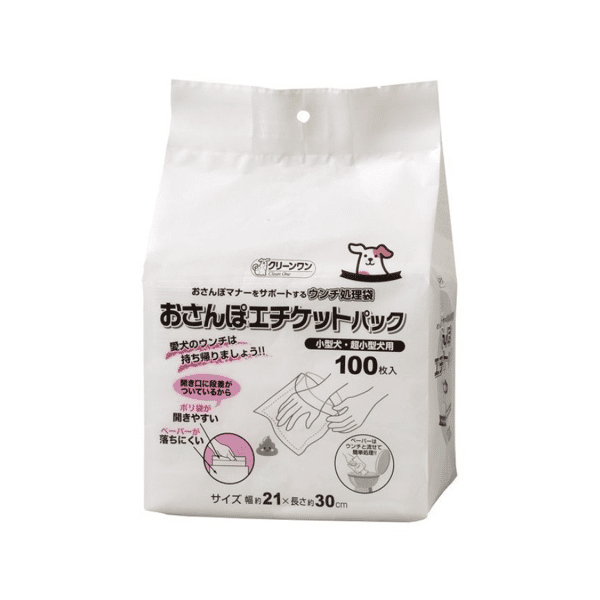 日本Clean one 寵物散步必備 糞便處理袋 小型犬用 [21*30cm 100枚] (圖片1)